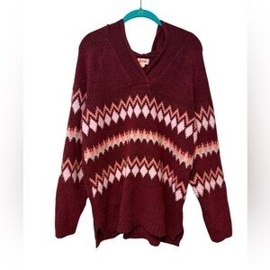 Evri Hooded Sweater Maroon with Pink Plus Size Size 0X